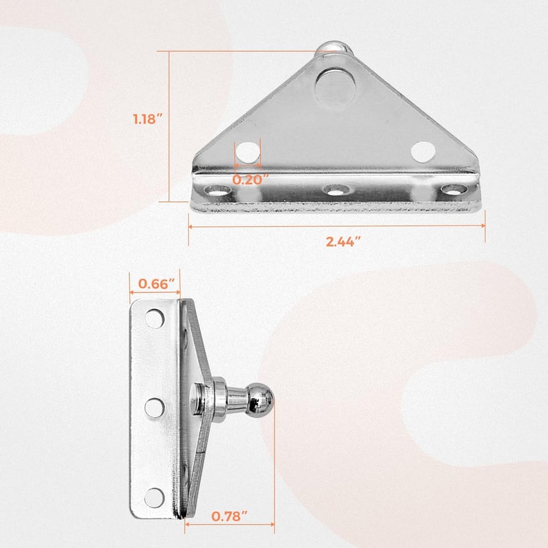 PAMAGOO Gas Strut Mounting Brackets 10MM Ball Stud, 4 Angled L-Type Mounts with 20 Screws, for Lift suooprt Gas Spring Struts Shock Mounting Kits, Silver - Image 3